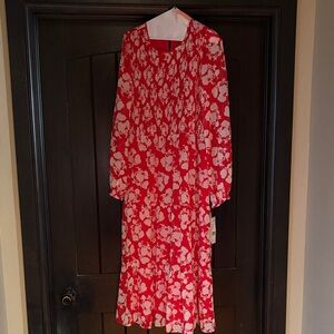 Julia Jordan Red and White Floral Long Sleeve Dress